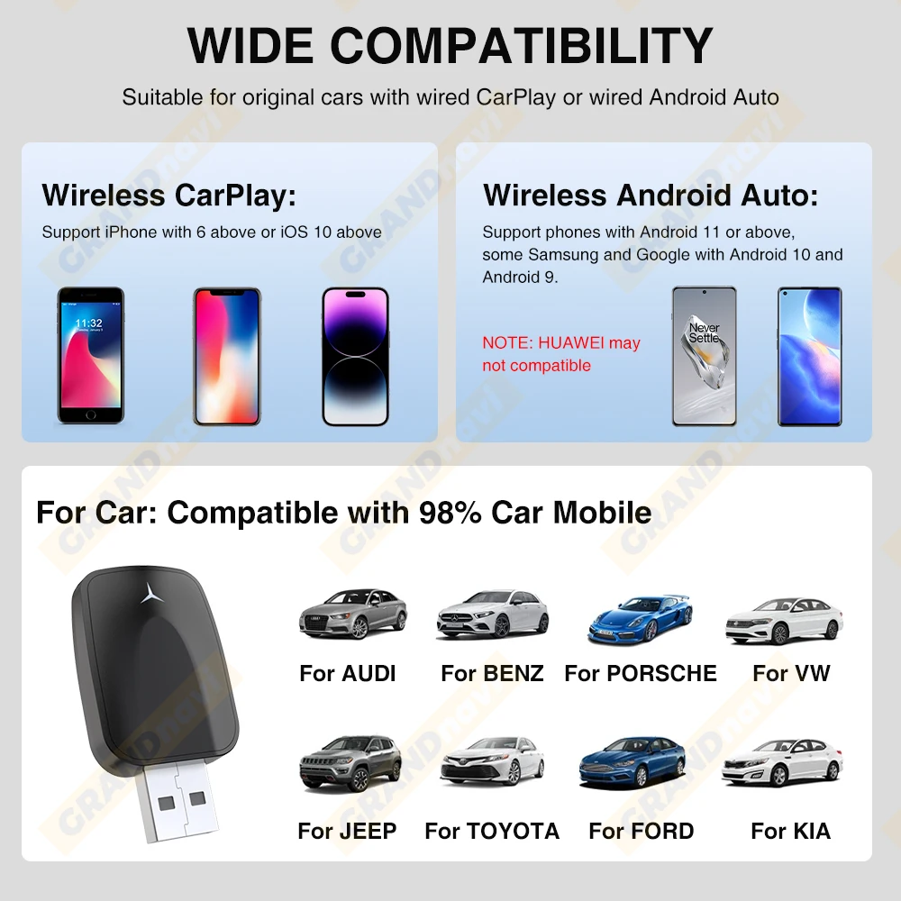 2in1 Dongle Wired To Wireless CarPlay Wireless Android Auto Adapter AI Box Car Intelligent Systems For Car With Wired CarPlay