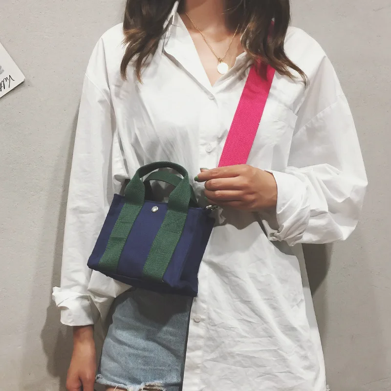 Mini bolsos de lona para mujer, bolso de mano de diseñador de retales, bolso cruzado de hombro con contraste de Color a la moda, pequeño bolso de compras