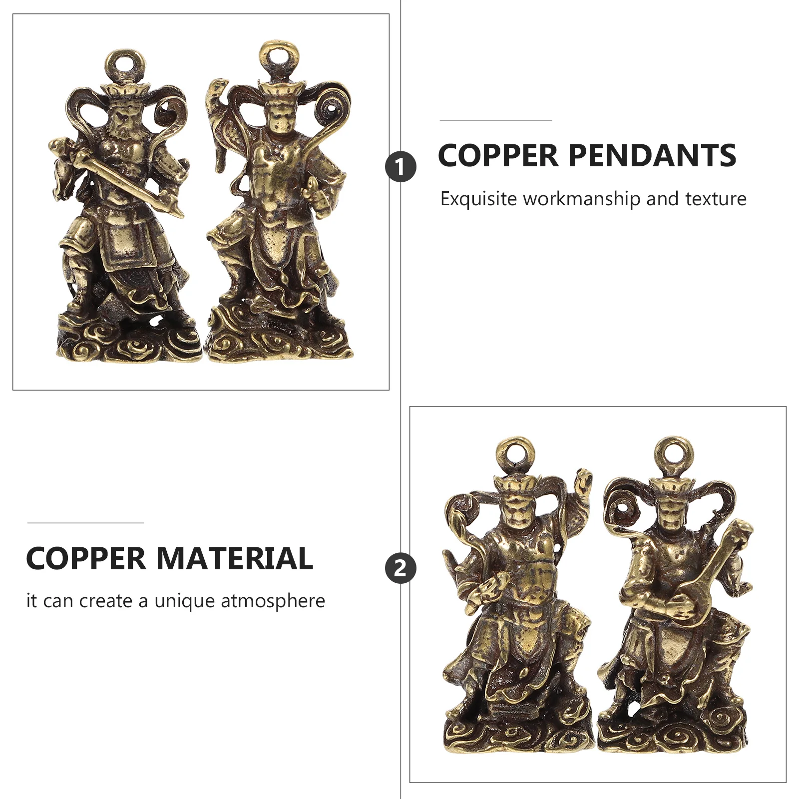 

4 Pcs Decoration Pure Bronze Buddha Statue Ornaments Statues for Home Four Heavenly Kings Pendant Chinese Table DIY Pendants