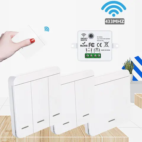 무선 조명 벽 스위치 릴레이 수신기 RF 433MHz – 1/2/3갱 패널 스위치, LED 램프 원격 제어 인터럽터, 10A, 110V/220V 호환