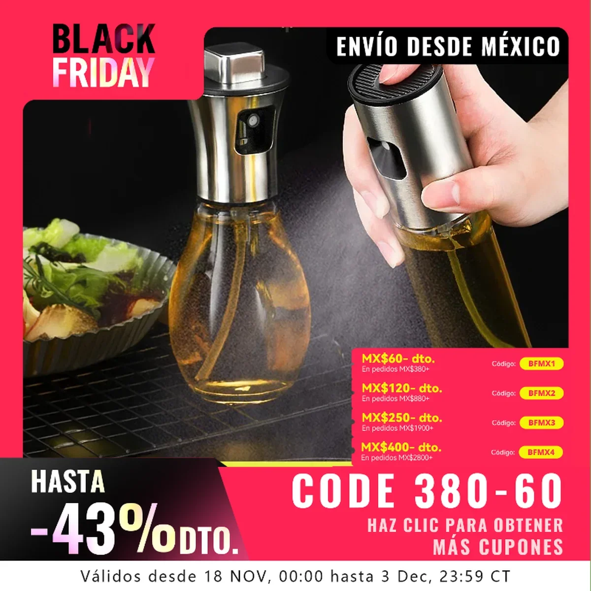 Pulverizador de aceite de acero inoxidable y vidrio, 100 ml,Reutilizable,antigoteo, con dispensador,vinagre,salsa de soja