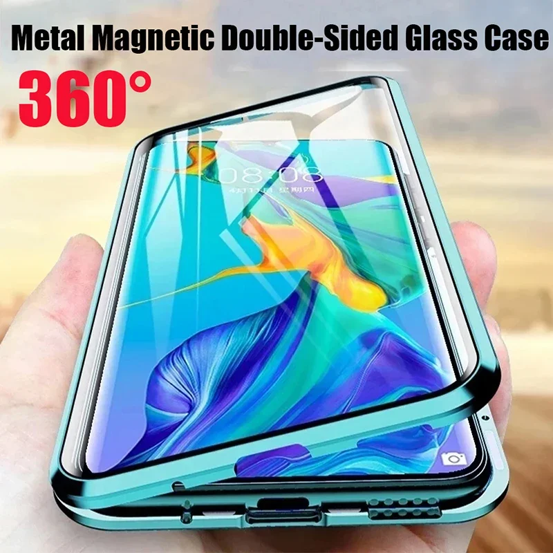 

360 ° Full Protection Metal Magnetic Double-Sided Glass Phone Case for Huawei P30 Pro P20 P40 P50 Mate 20 30 50 Pro Lite Cover