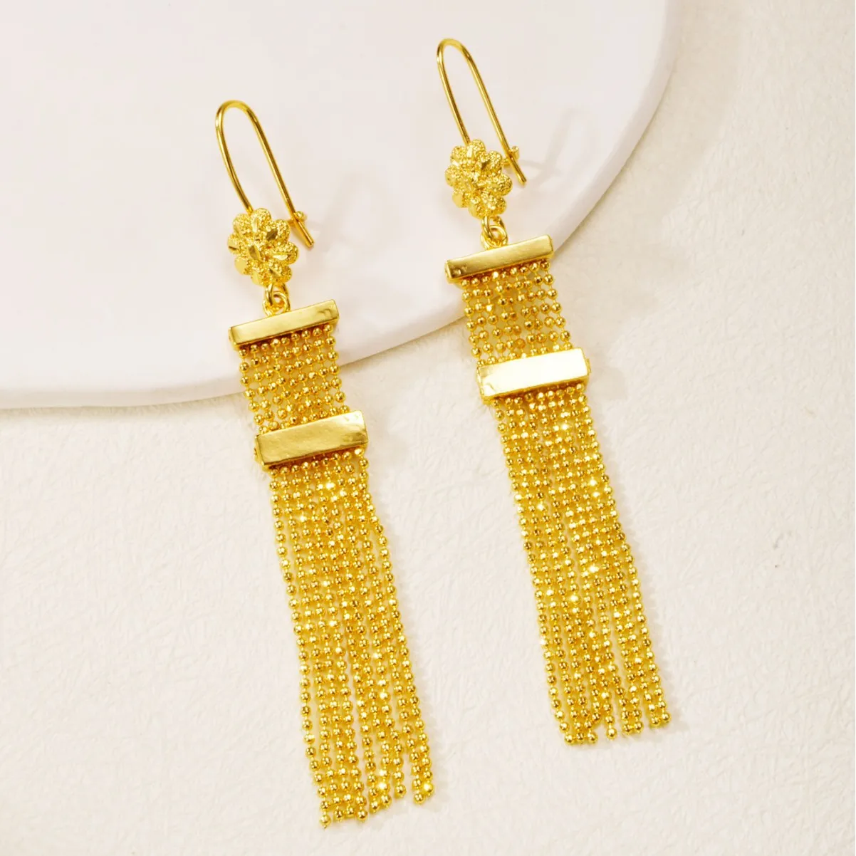 Huixing brass gold-plated fringed earrings, Vietnamese sand gold earrings for women, Korean version of Euro gold long women's ea
