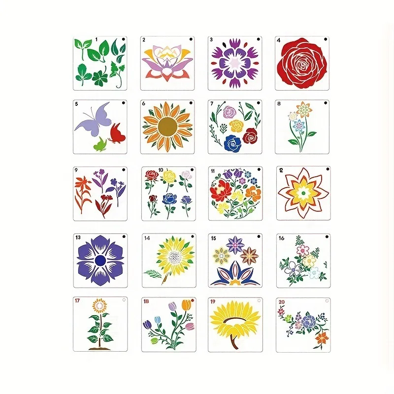 20pcs Floral Butterfly DIY Sunflower Spray Painting Stencils Reusable Plastic Templates For Fabric Wood Paper-Craft Supplies