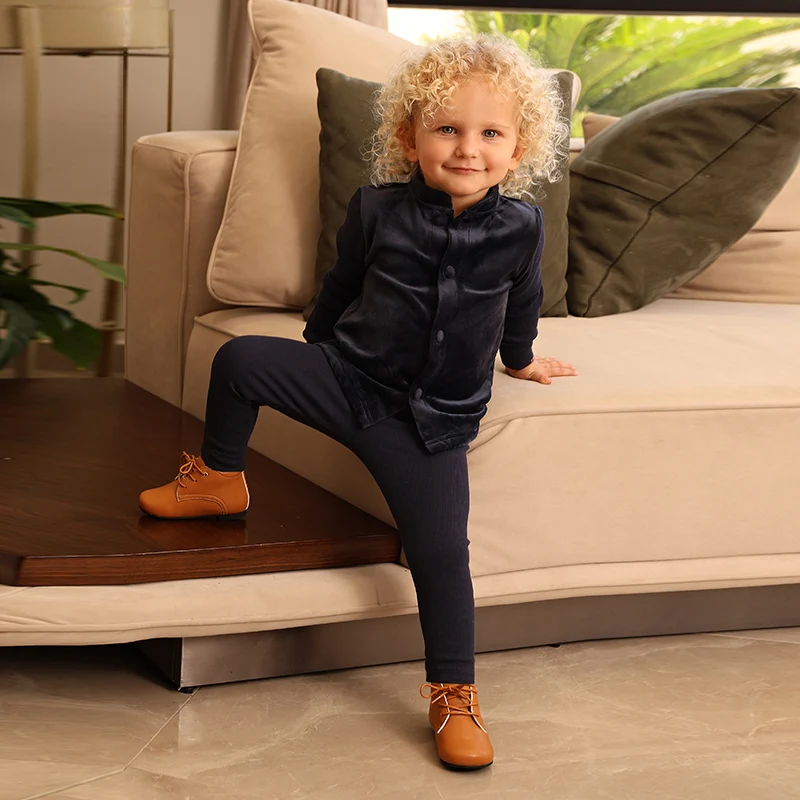 Familien-Shabbos Samt-Set Mädchenkleid Passendes T-Shirt Baby 2-Teiliges Set Langarm Kinderkleidung Blumenkragen und Knöpfe – Detail 12