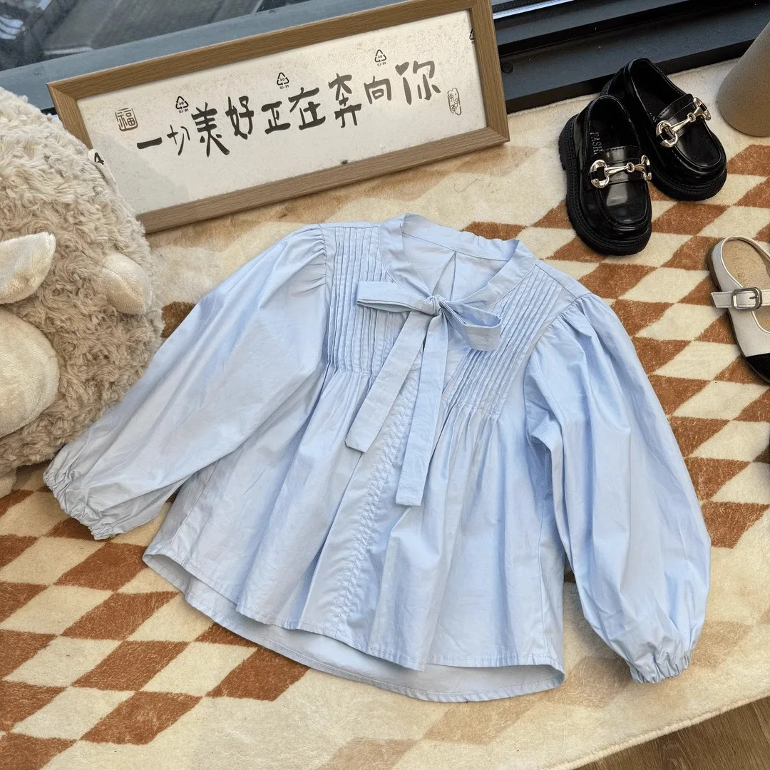 2025 Spring Autumn Kids Girls 2PCS Clothes Set Cotton Solid Bow Shirts Denim Slimming Jeans Suit 1-8 Years Girls Outfits