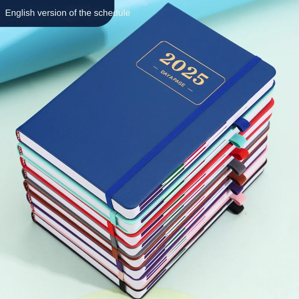 2025 A5 PU Portable Agenda Book English Calendar Book Notepads Creative Daily Planner Reminder Desktop Date Calendar