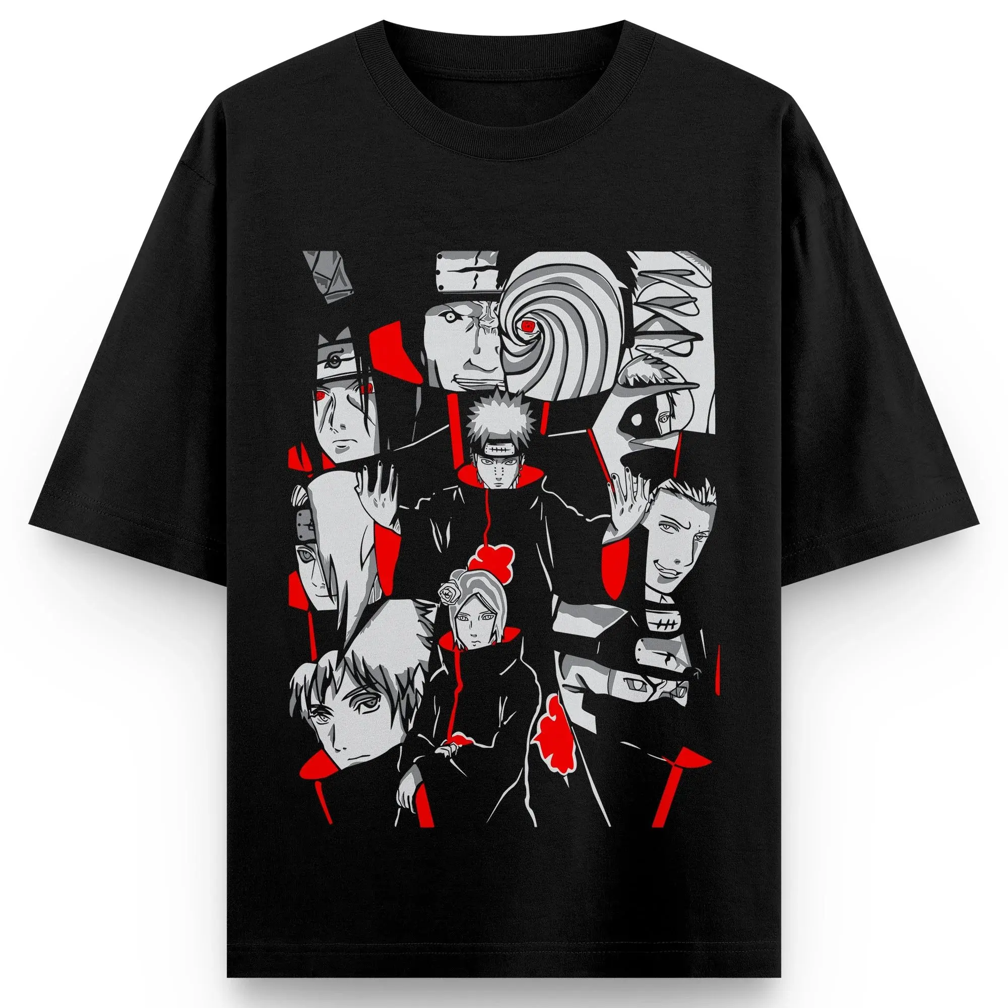 Camiseta Naruto Akatsuki para hombre, camiseta gráfica de villano de Anime negro con estampado de todos los miembros, ropa de calle de gran tamaño
