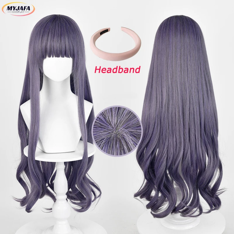 Daidouji Tomoyo Cosplay Wig Long Purple Gray Curly Unisex Heat Resistant Synthetic Hair Anime Party Wigs + Wig Cap