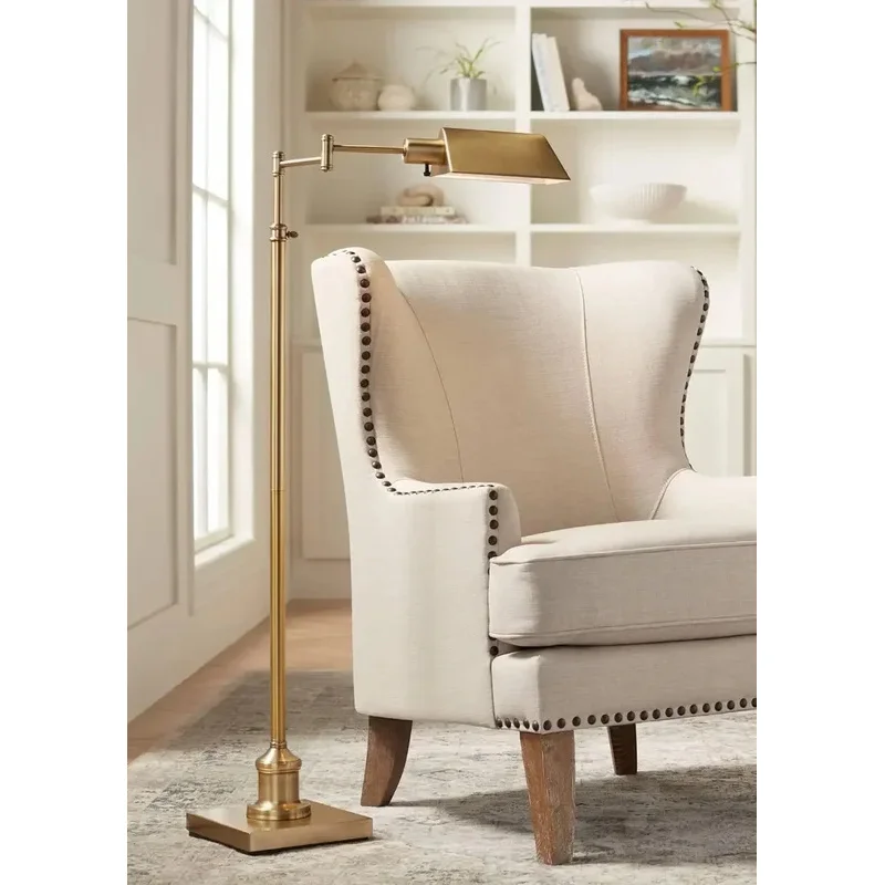 2025 Traditional High Standing Floor Lamp Set With One Swing Arm Pharmacy Task Adjustable Gold Metal