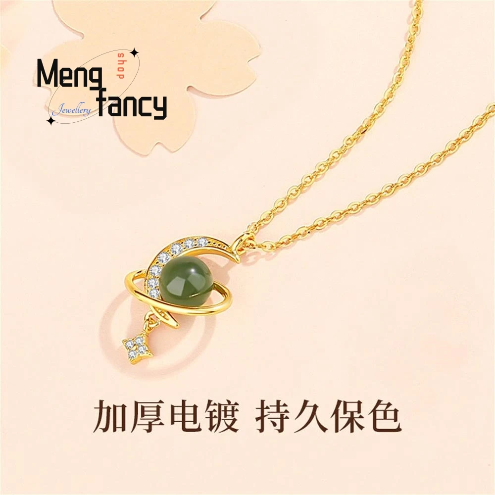 Natural Hetian Jasper Surrounding The Star And Moon Planet Chain Light Luxury Temperament Exquisite Pendant Fashion Fine Jewelry