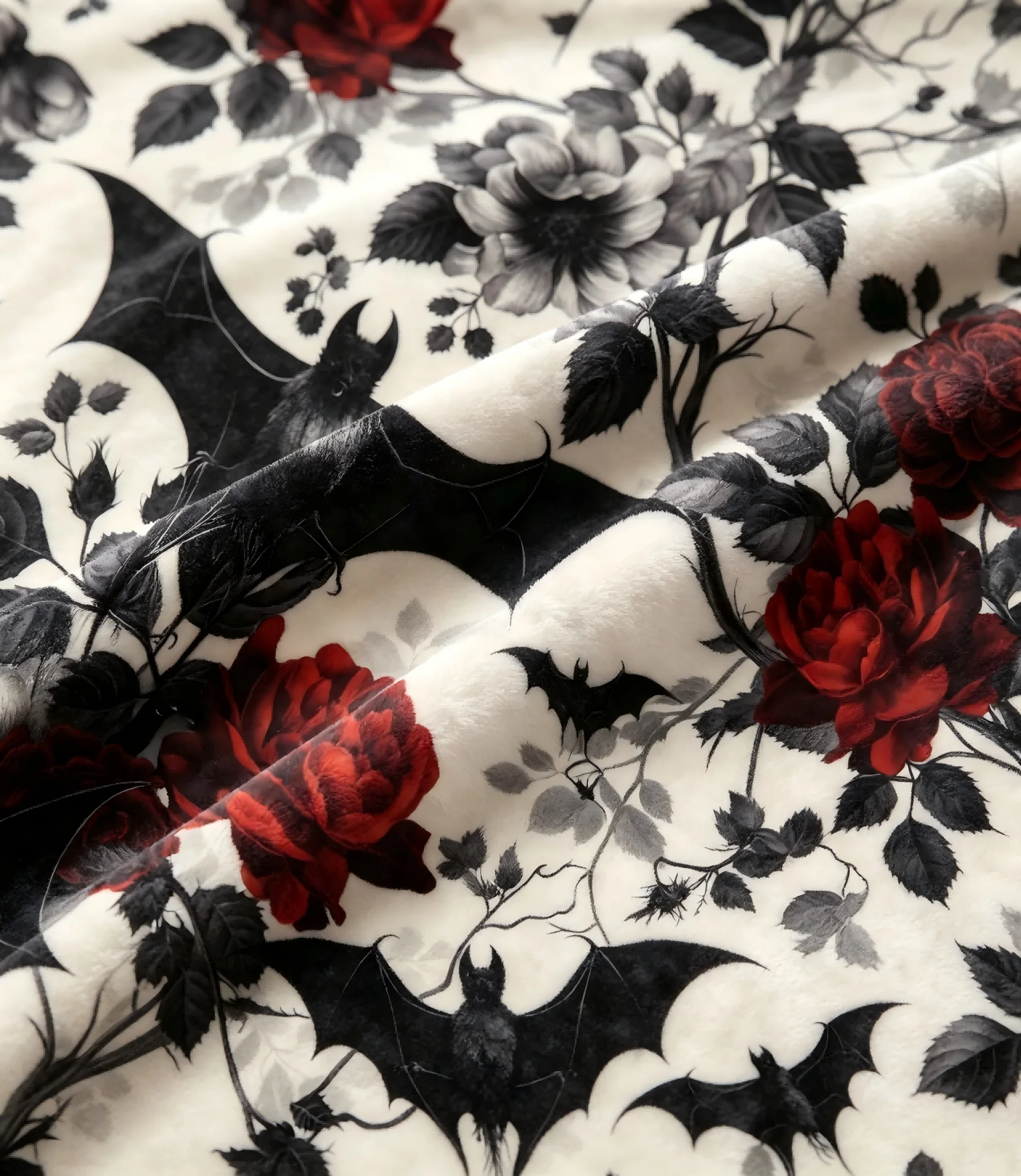 Gothic Floral Blanket Roses and Bat flannel Blankets Goth Throw gifts Plush Gothic arts to Men Women gifts idea four season use view 4