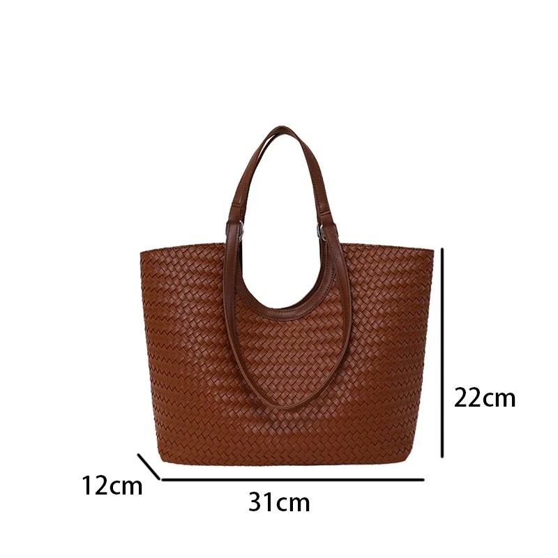 Koreanische Rattan-Geflecht-Umhängetasche, Große Kapazität Damen-Tragetasche, Sommerliche Lässige Einfache Urlaubs-Strand-Pendler-Handtasche – Detail 1