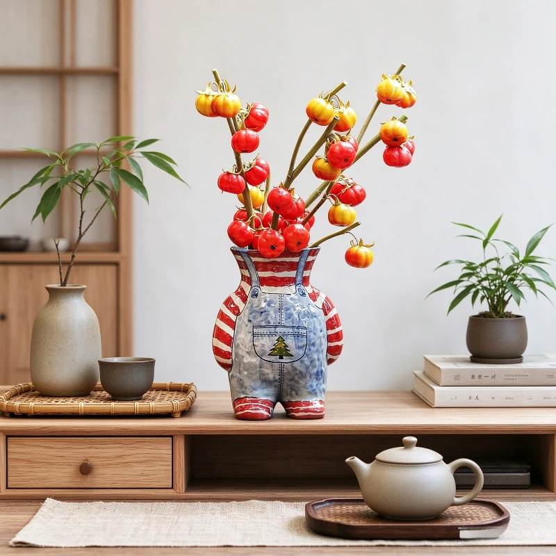 Christmas Ceramic Vase Hand Painted Hydroponic Flower Vintage Desktop Decor Daily Useful Home Room Entryway Living Ornament