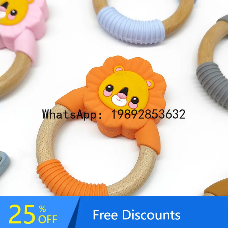 

Food Grade Silicone Children's Teether Baby Chewing Gum Baby Cartoon Beech Wood Teething Stick