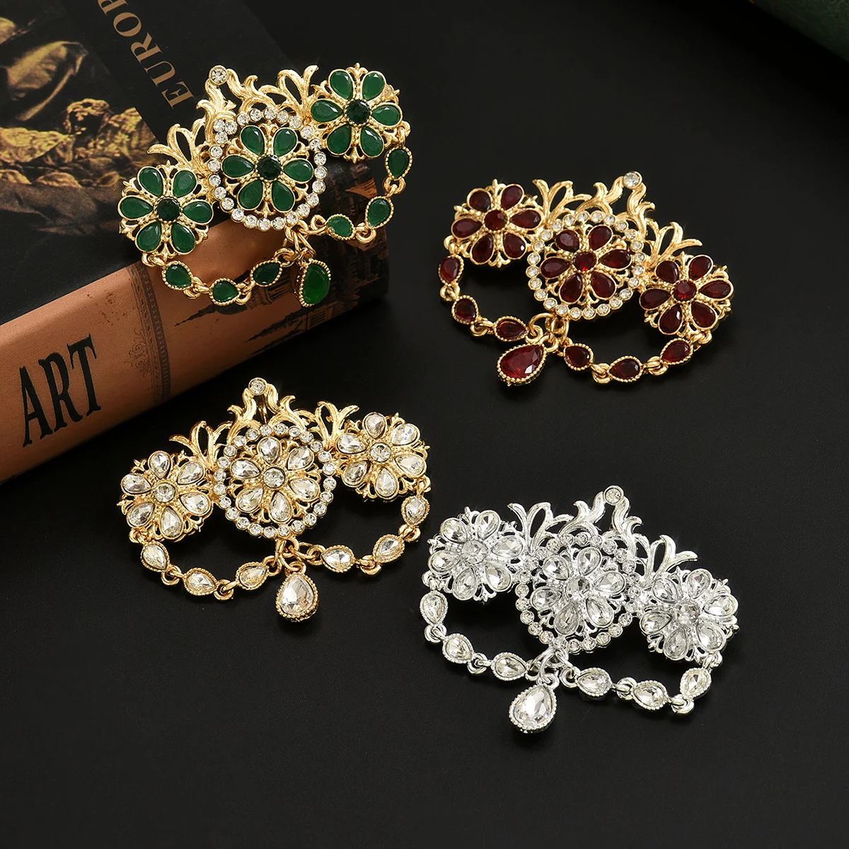 Gold-Plated Metal Flower-Shaped Design Arab-Style Bridal Accessory Brooch Wedding Dress Tie Scarf Clasp