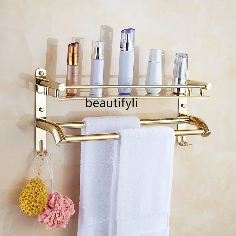 zqEuropean-Style Storage Rack More than Double Layered Storage Rack with Double Bar Towel Rack Bath Towel Rack Storage Rack