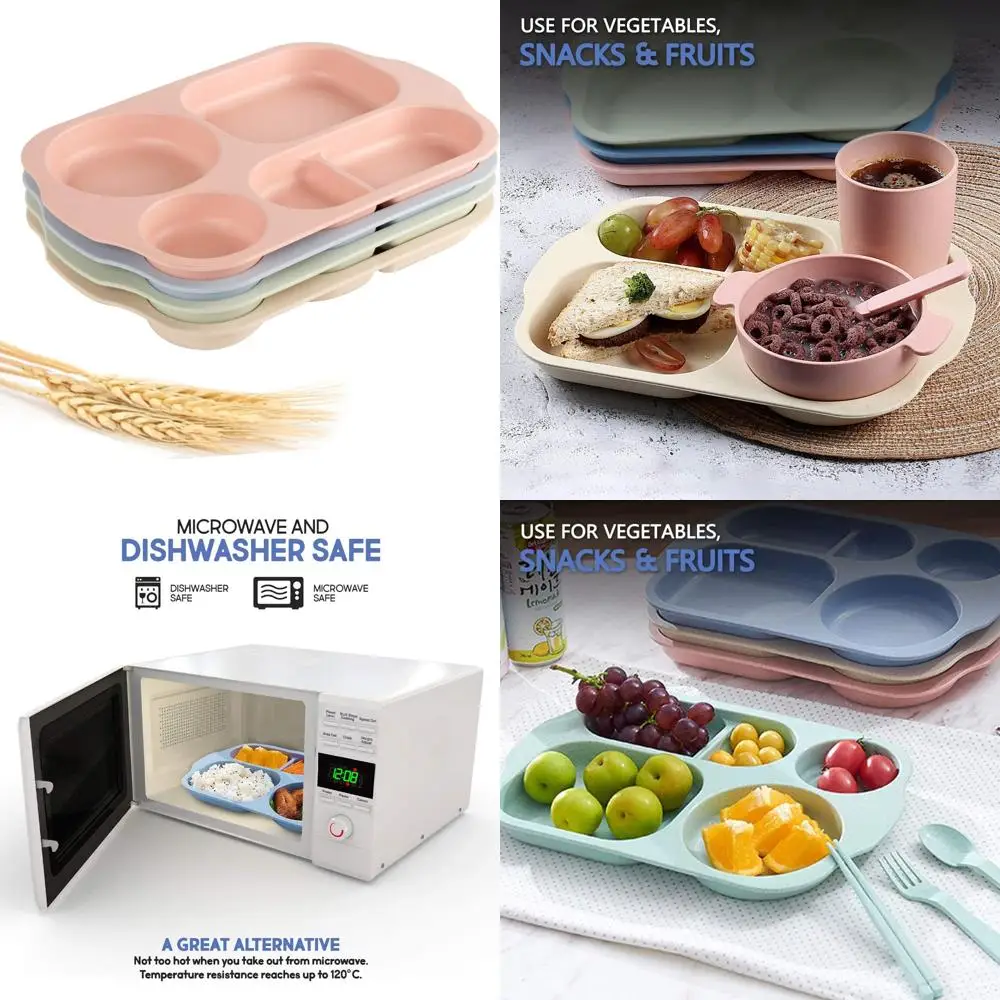 

разделенные пластины для детей и взрослых, 12-дюймовые небьющиеся пластины управления порцией из пшеничной соломы, большое легкое многоразовое отделение