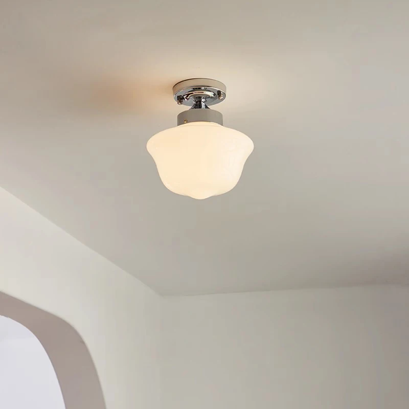 Rustic Farmhouse Ceiling Light Semi Flush-Mount Fixture Opal White Glass Shade for Bedroom Kitchen Living Room Hallway Dining