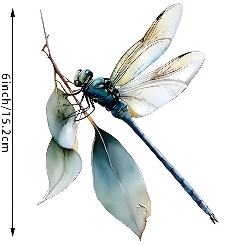2D Flat Dragonfly On Leaves Vinyl Sticker, Waterproof Decal for Car Laptop Fridge Water Bottle Multi‑Surface Decor, Holiday Gift