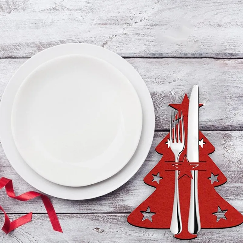 Bolsas de soporte para cubiertos de árbol de Navidad, 4 piezas, regalo de Navidad, cuchillo, tenedor, cubierta, Decoración de mesa, bolsa organizadora de vajilla de Año Nuevo