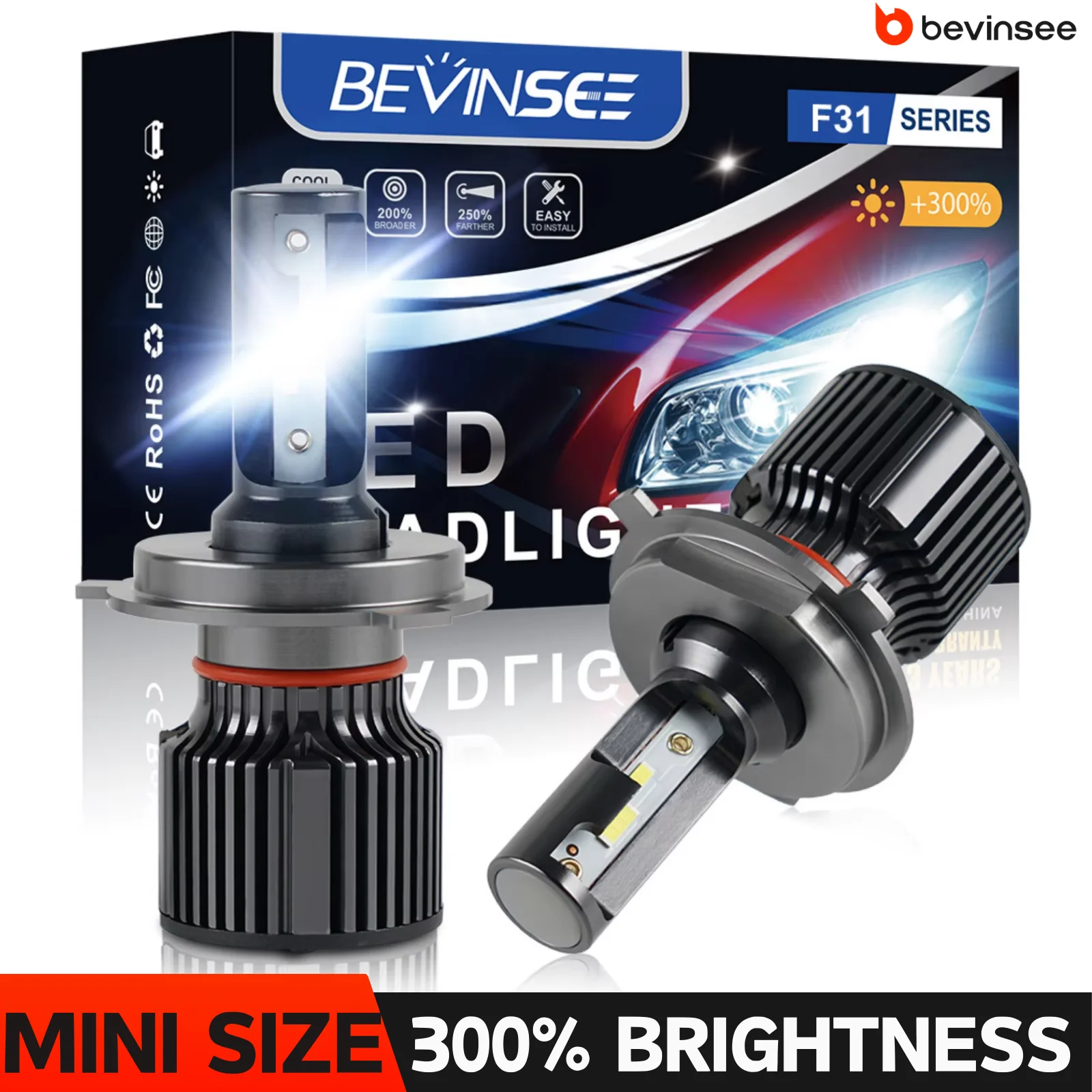 

BEVINSEE Ampoule LED H4 Auto Bulbs H7 H11 H1 H3 9004 9007 9008 9005 HB3 9006 HB4 LED Headlights 50W 6000LM Mini Size 6000K White