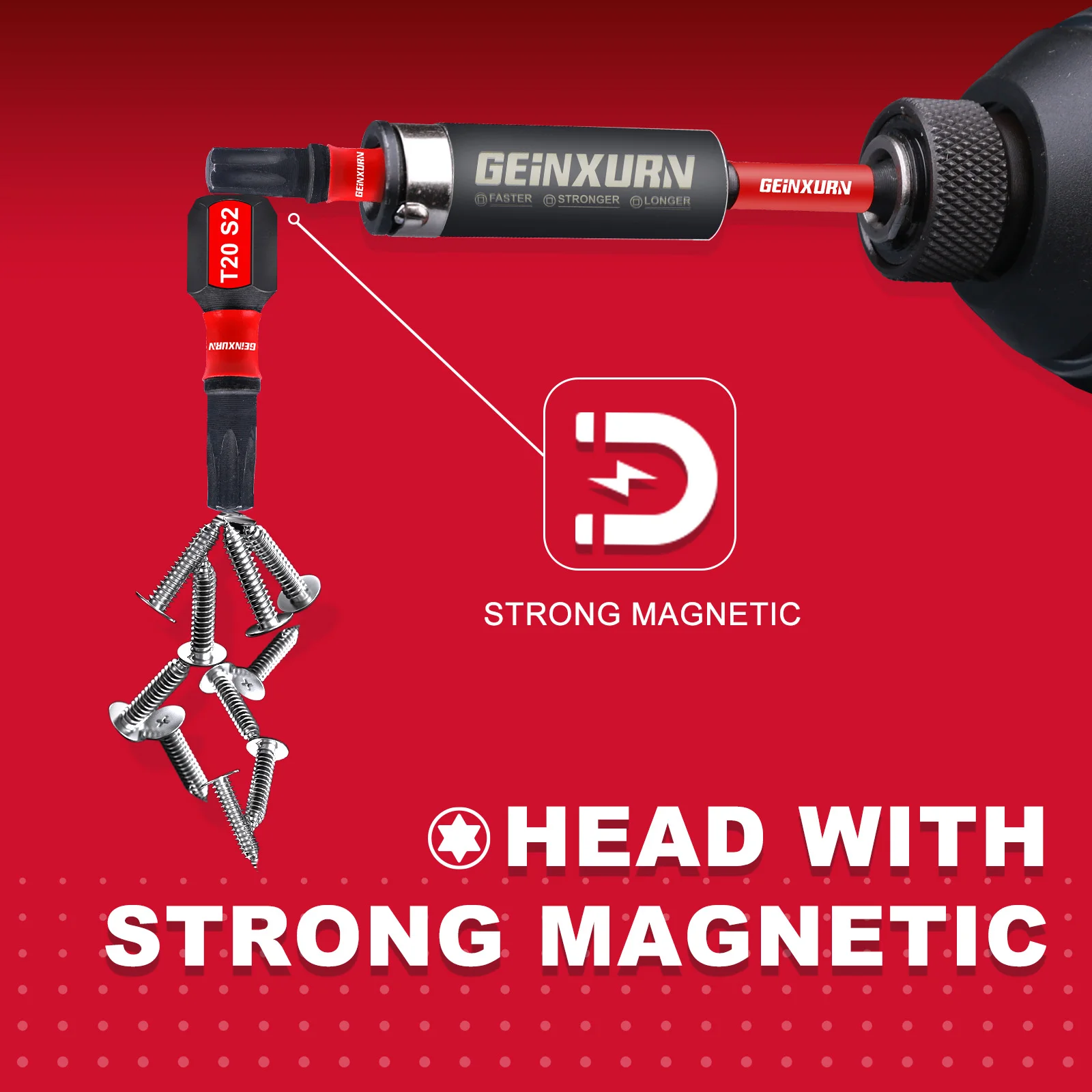 Geinxurn 1 Inches T7-T40 Torx Screwdriver Bit Set,Impact Tough Magnetic S2 Alloy Steel Star Bit with Sase image 3