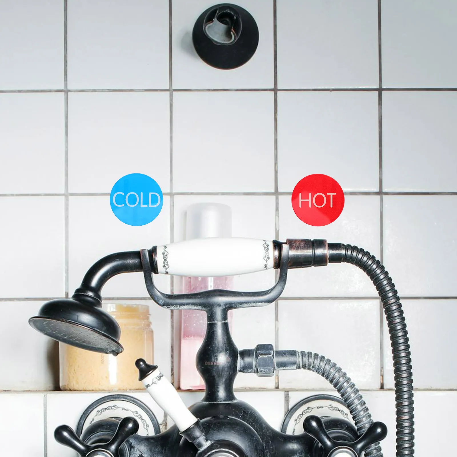

Self Faucet Sign Hot Cold Stickers for Shower Bathroom Signs Hanging Decorative