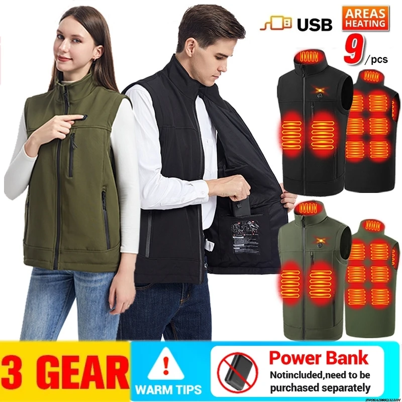 

9 Areas Heated Vest Black Heat Vest For Men Women Jacket Battery Powered Motorcycle Hunting Skiing Heated Vest Winter Warm Vests