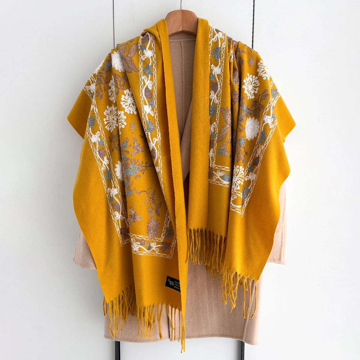 Many Colors Floral Warm Scarf For Women 70*210cm Luxury Faux Cashmere Shawl Winter Thick Pashmina Tassels Poncho Elegant Wrap image 5
