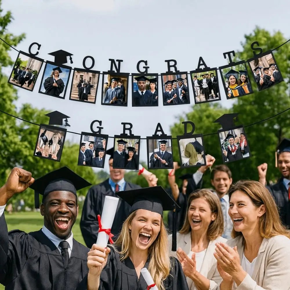 12th Grade Graduation Photo Banner Celebrate Graduation Seaso Photo Frame Hanging Flag Paper Handmade Congrats Grad Banner