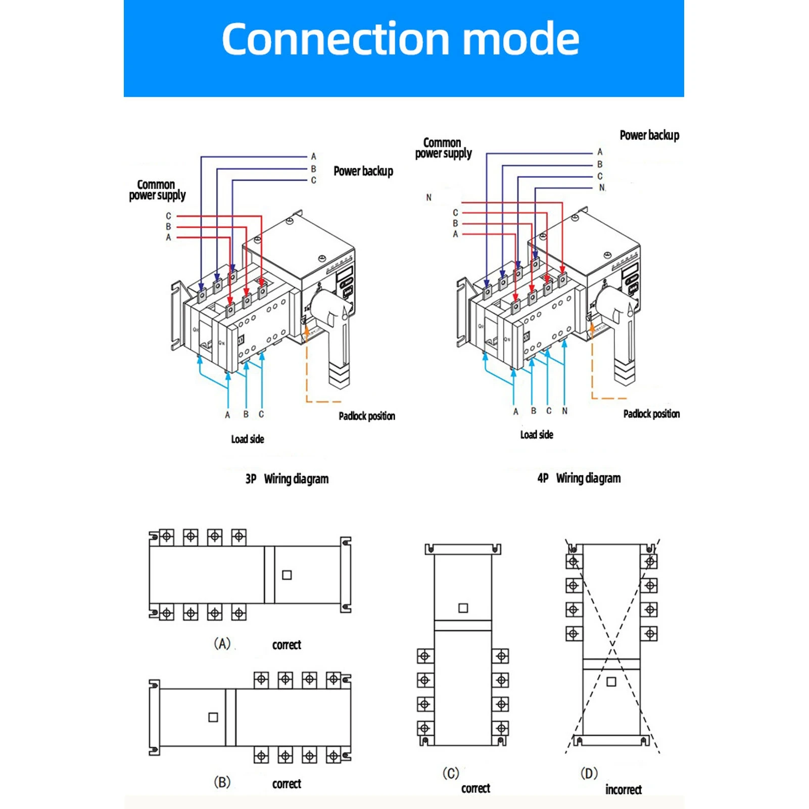 نقل ماس كهربائى AC400V ثنائي الطاقة نقل تلقائي زائد معزول PC للمنزل