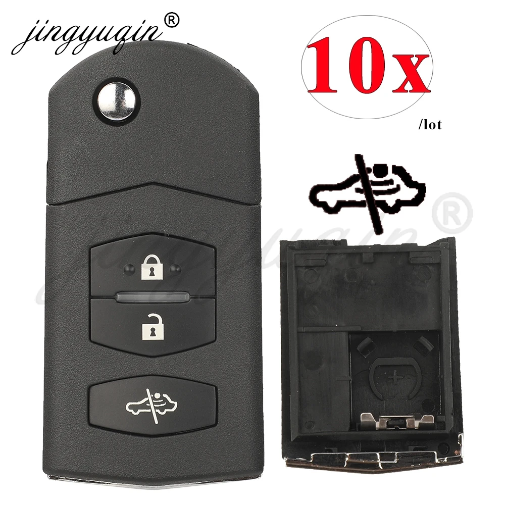 

jingyuqin 10pcs 3 Buttons Flip Remote Car Key Shell for Mazda 2 3 5 6 MX5 RX8 CX7 Folding Auto Key Case Fob Replacement