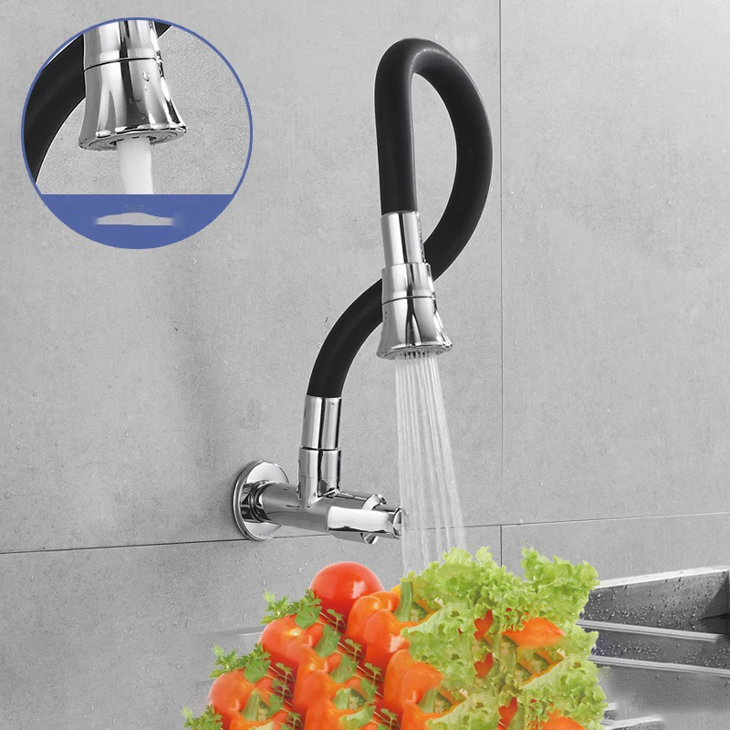 

Tianview Wall-mounted kitchen faucet single cold universal rotatable dishwashing basin balcony wall brass spool basin faucet