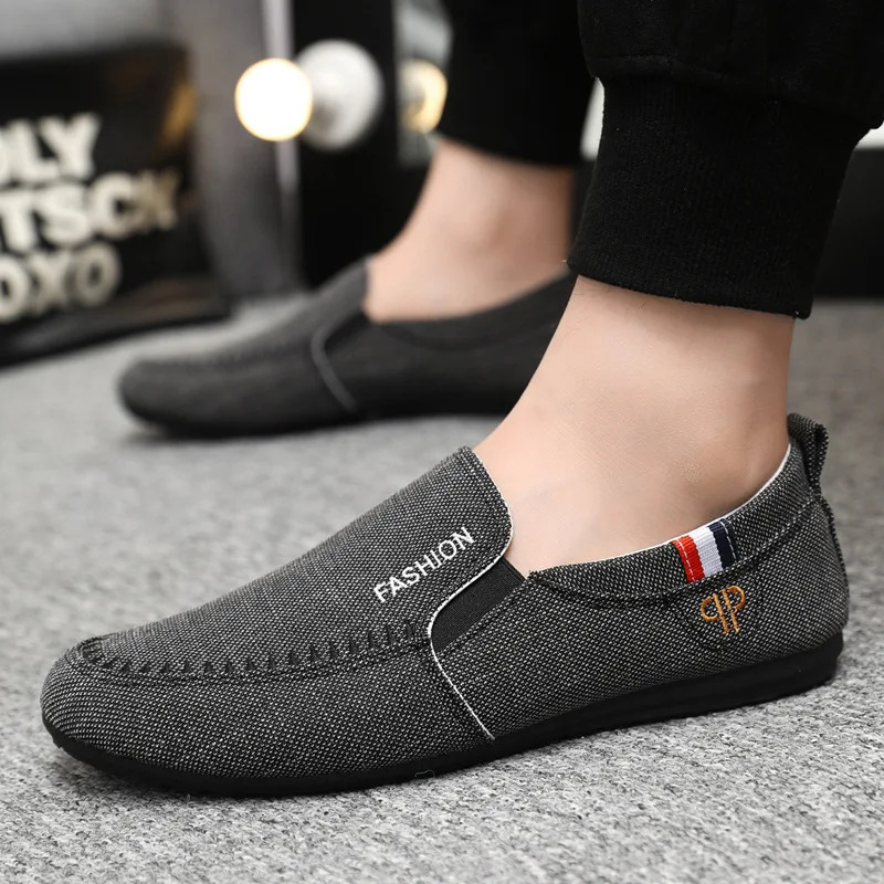 Men Shoes Breathable Canvas Sneakers for Youth Slip on Walking Tennis Shoes Driving Loafers House Moccasins Work Skate Flats