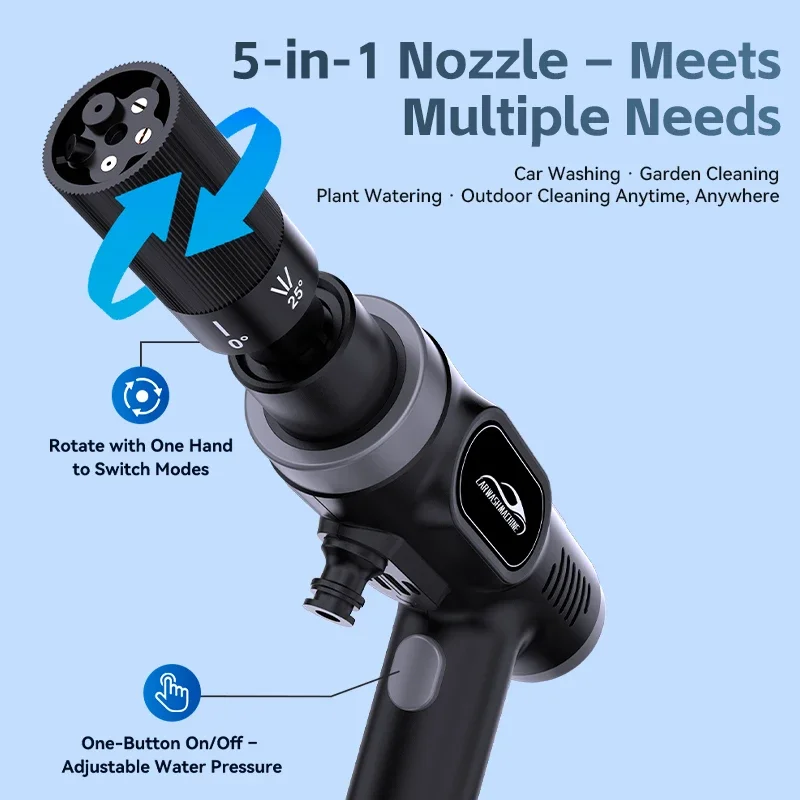 Car 5-in-1 Nozzle Portable Self-Priming Water Spray Gun High Pressure Car Washer Gun HD LED Display Foam Cannon Garden Cleaning