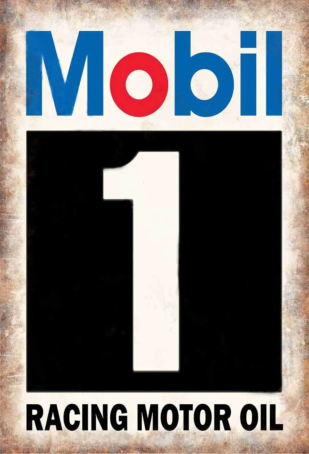 PEI's Mobil 1 Racing Motor Oil Retro Vintage Tin Metal Sign Wall Decor for Home Garage Bar Man Cave, 8x12 inch/20x30cm sign