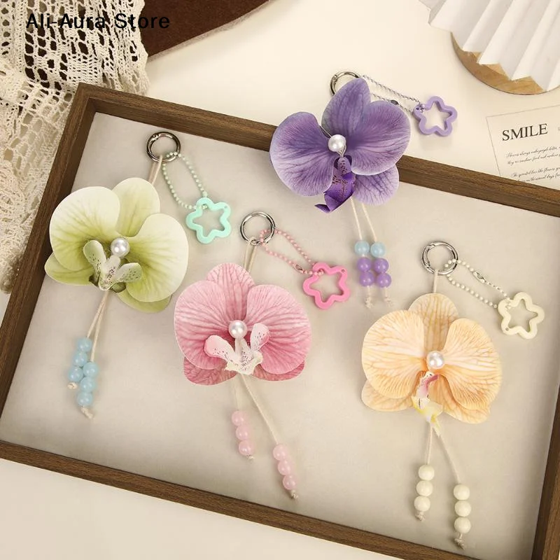 1Pcs Simulation Flower Orchid Lily Keychain Backpack Decoration Colorful Flower Bag Pendant Butterfly Orchid Keychain