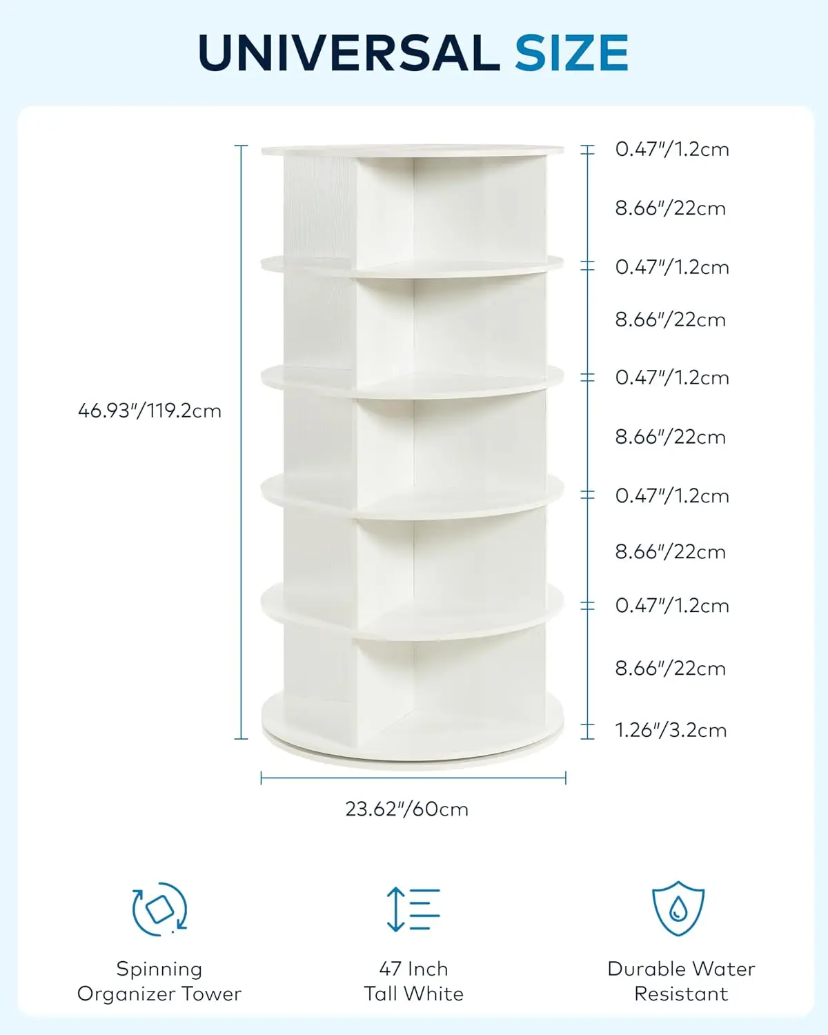 5 Tier Rotating Shoe Rack Wooden Tower 4 Compartments 360° Shelf Shoes Bags Toys Entryway Closet Bedroom 47