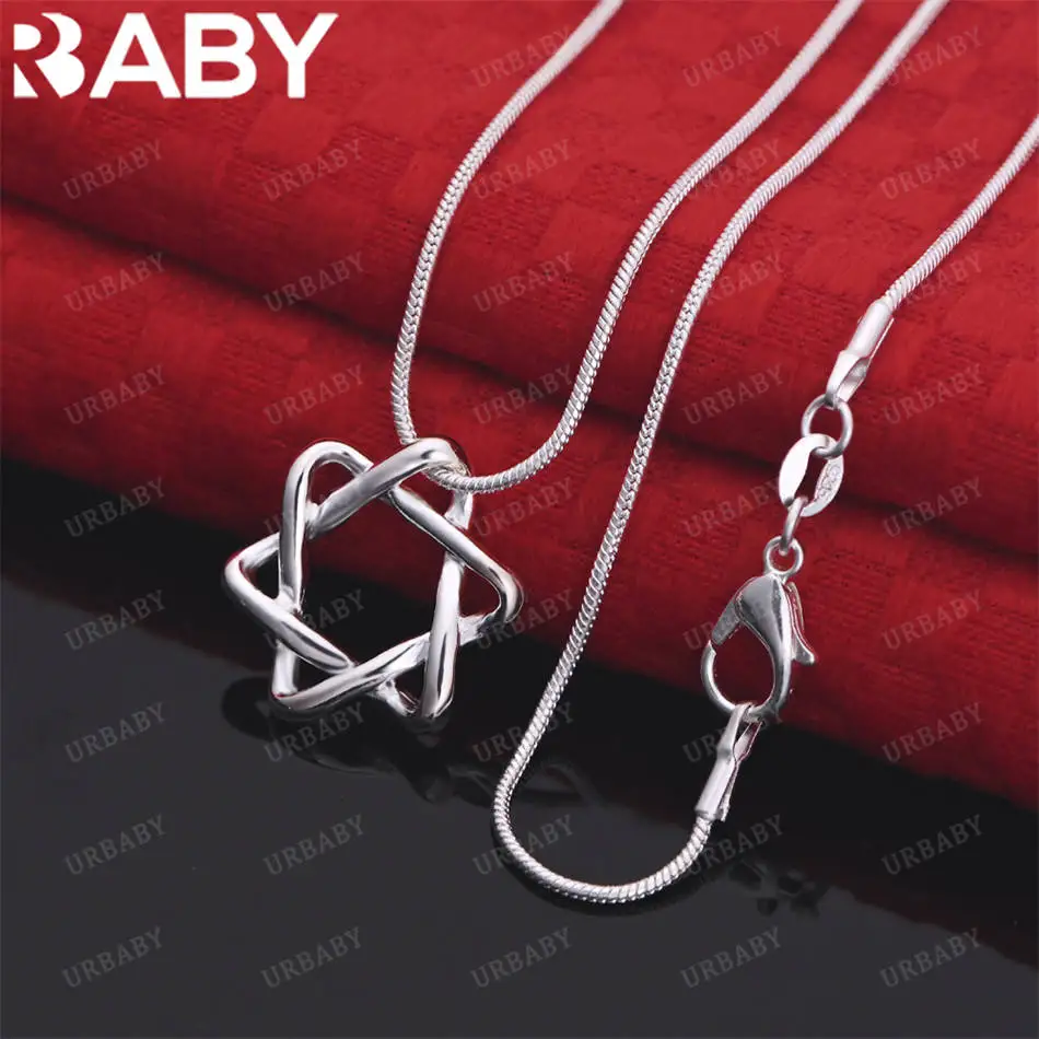 URBABY 40-75cm 925 Sterling Silver Hexagram Pendant Necklace For Women Men Creativity Gift Street All-match Party And Daily Wear