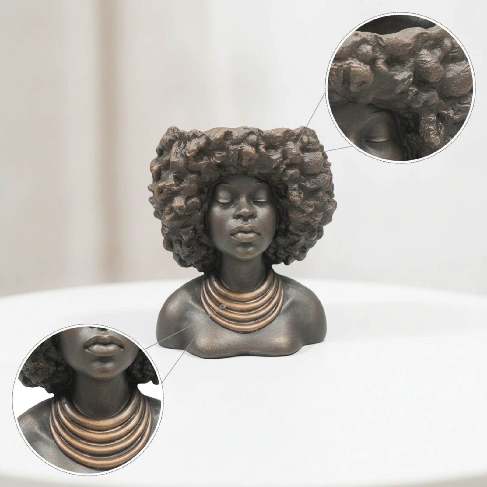 Resin Bust Planter Compact Planter with Flower Embellishment Head Flower Pot Elegant Sculpture Vase Classic for Art Enthusiasts