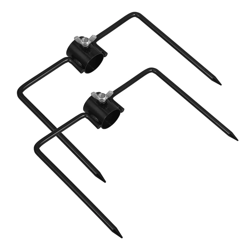 2Pcs Outdoor Ground Flag Stake Iron Garden Pole Stabilizer Universal Yard Patio Umbrella Stand Base Weatherproof Ground Spike