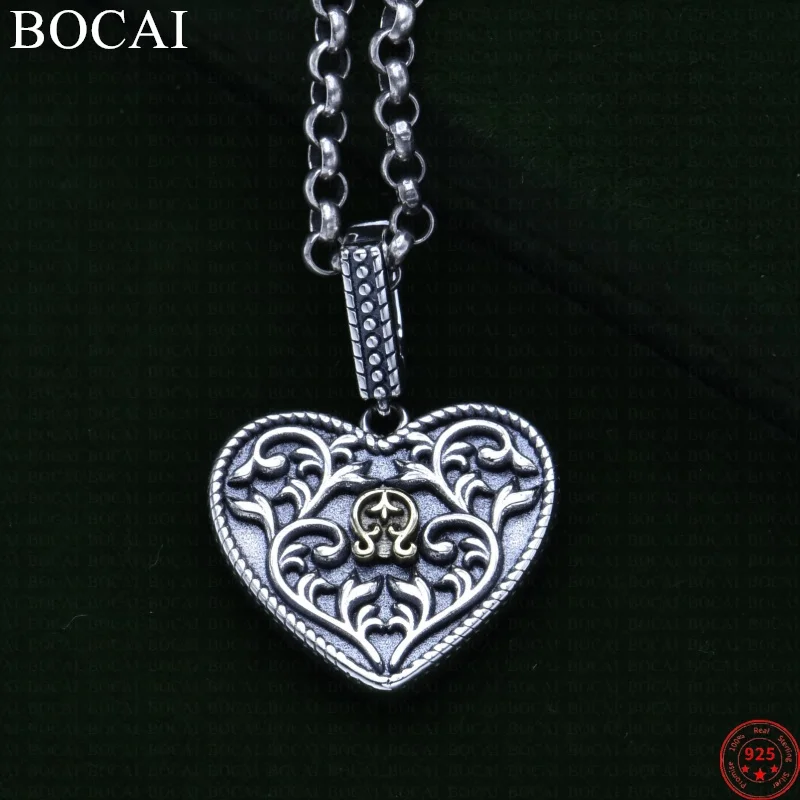 

BOCAI S925 Sterling Silver Charms Pendants for Women Men New Fashion Emboss Eternal Rattan Love Heart Jewelry Free Shipping ﻿