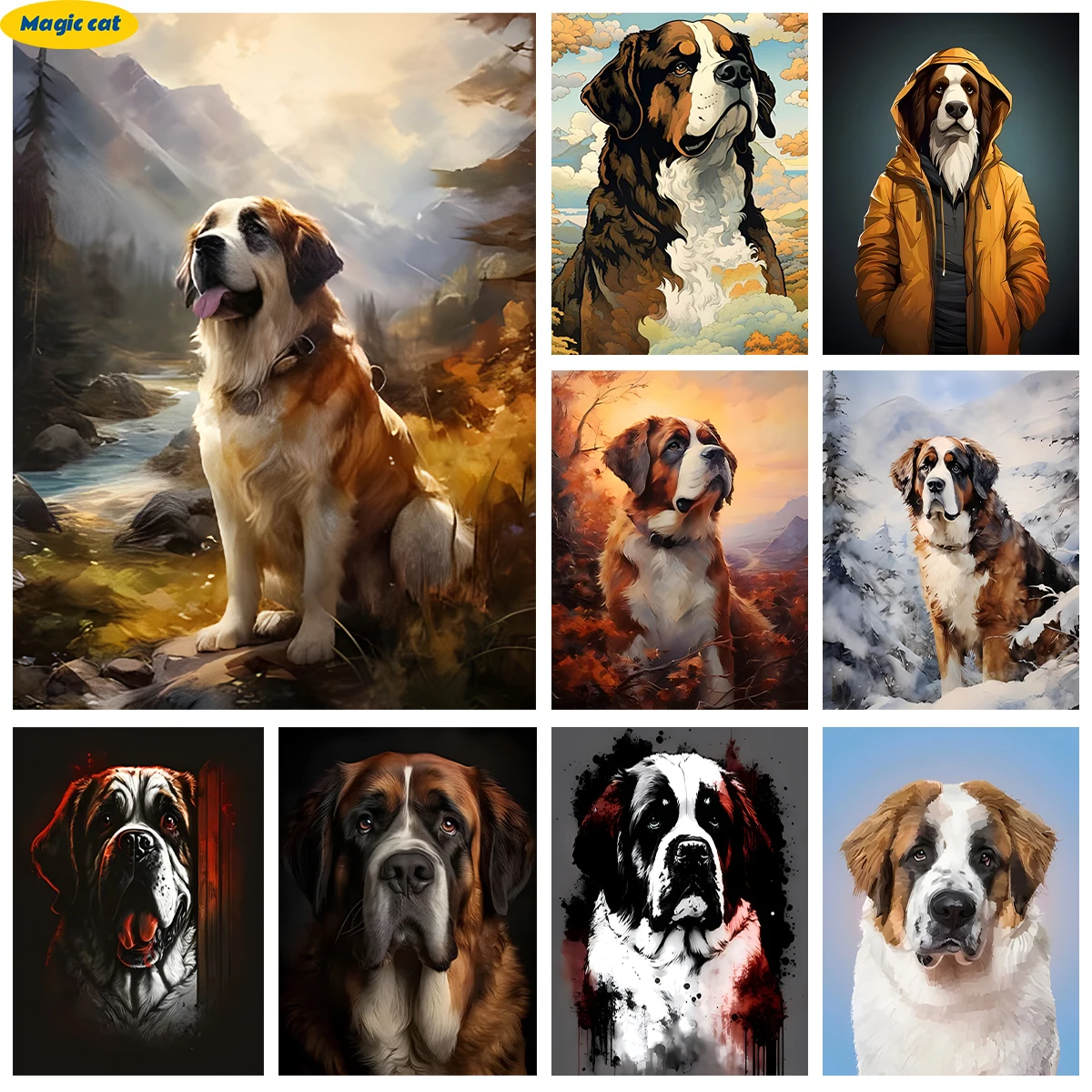 

Saint Bernard 5D Diamond Painting Pet Dog Picture Diy Diamond Embroidery Cross Stitch Animal Living Room Bedroom Wall Decor Gift