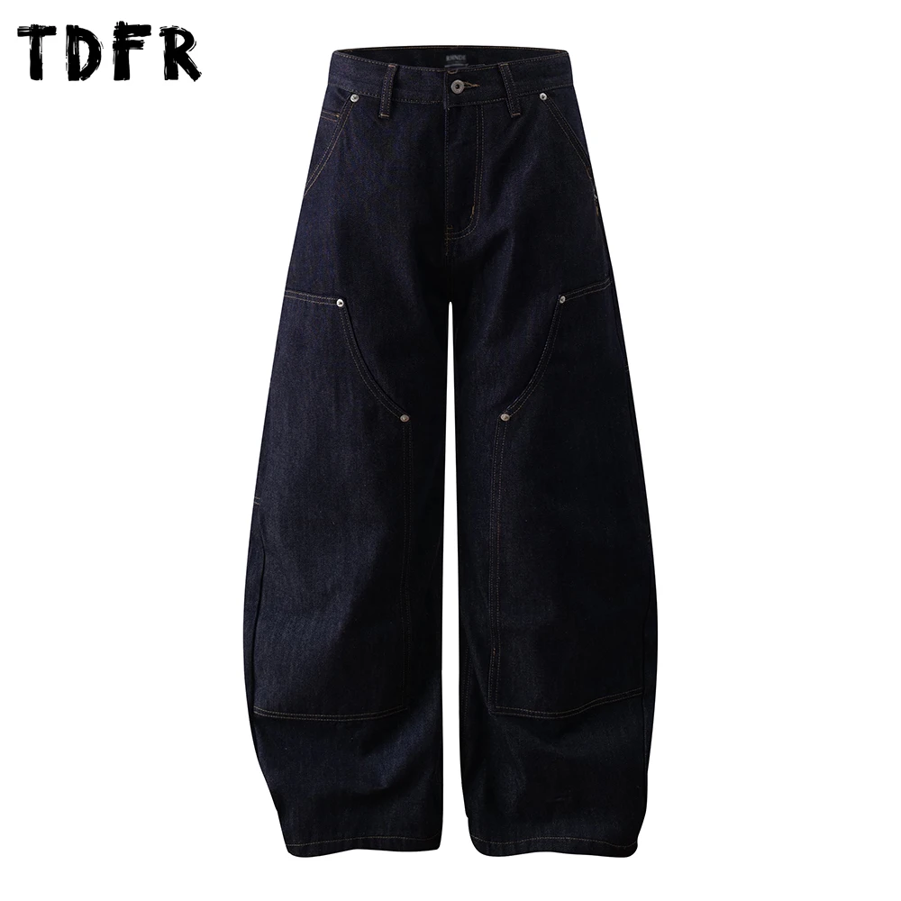 

Double Knee Banana Jeans Mens Pocket Retro Washed Baggy Wide Leg Washed Denim Pants Man Trousers