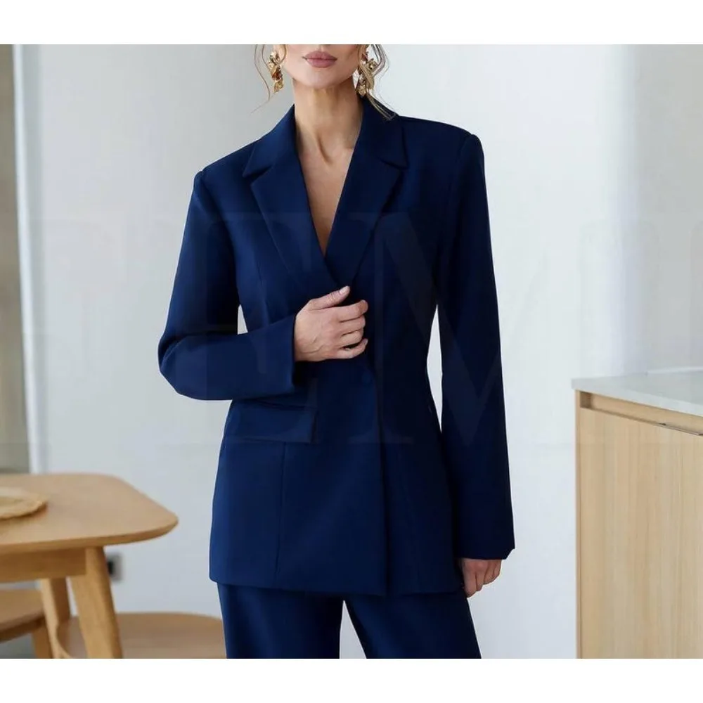 Terno de calça blazer cinza para mulheres, roupa de escritório elegante, roupa de duas peças de ajuste solto