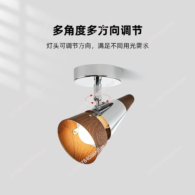 Medieval Corridor Aisle Ceiling Light Retro Wood Grain Adjustable Angle Entrance Cloakroom Lamp