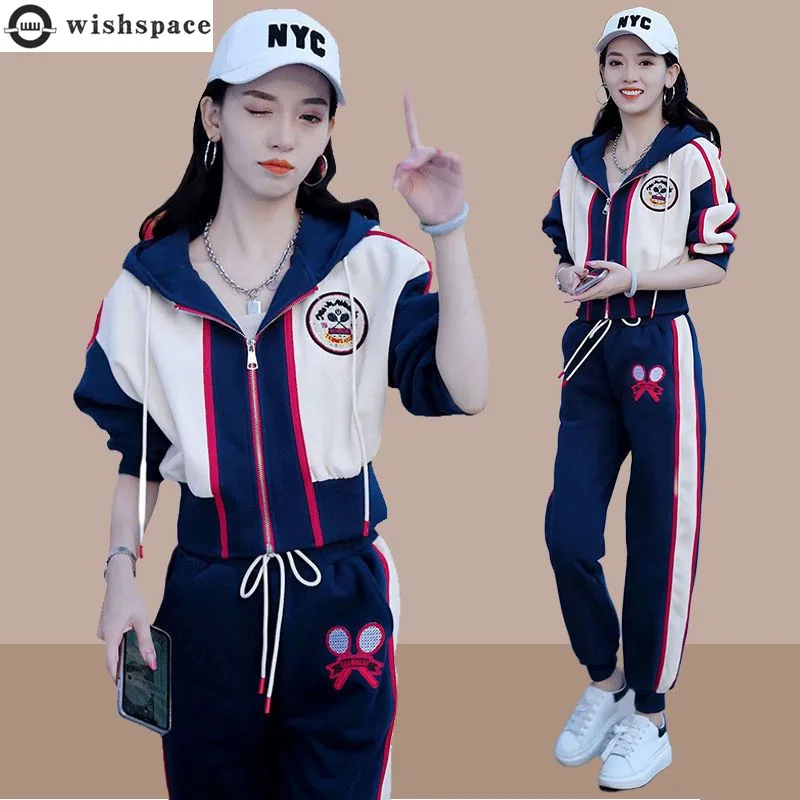 

Sports Wear Casual Set Spring and Autumn Clothing New Fashionable Temperament Two Piece Set for Women's Aging Reduction