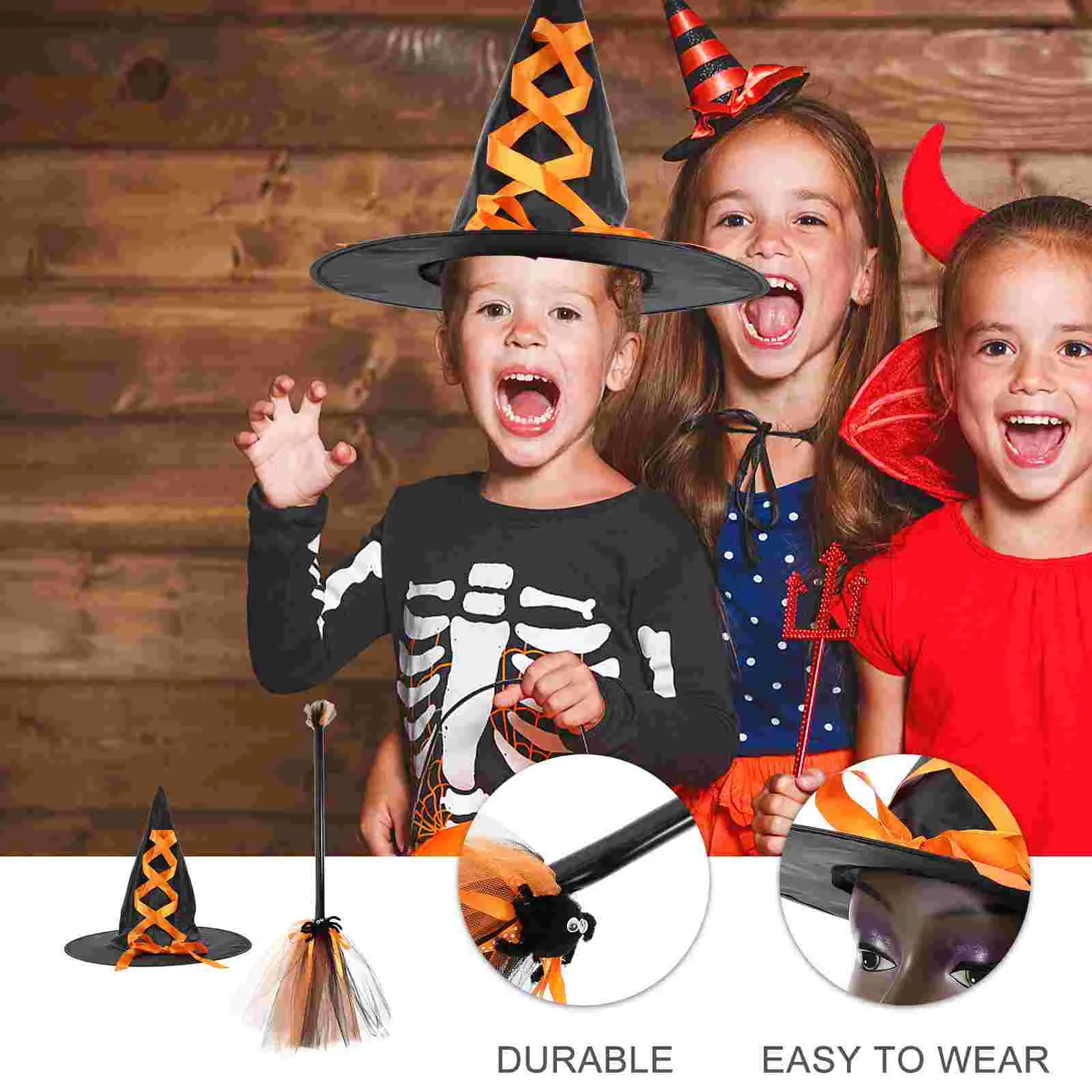 Halloween Decorations Hat Witch Broom Kit Decorate Witches Hats Brooms Party Costume Accessories Green Man Child