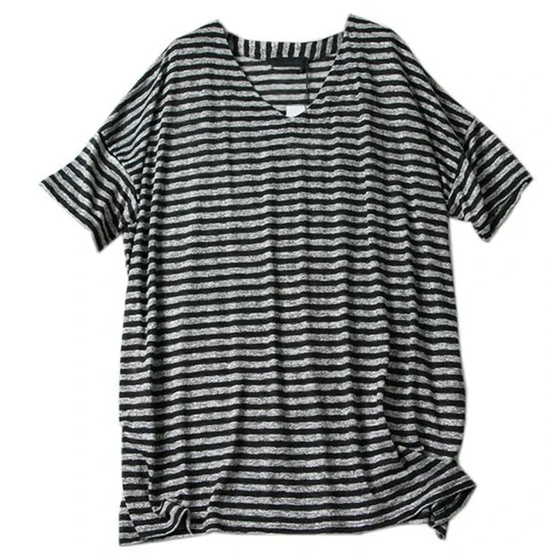 Plus Size 5XL 150kg Women Summer Striped Tshirt O Neck Short Sleeve T Shirt Loose Oversized Tops for Women Tees